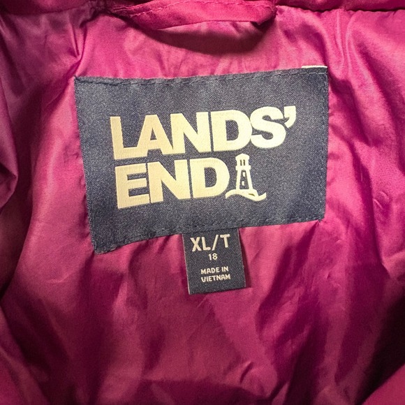 Lands End Down Puffer Jacket Womens XL Tall Magenta Pink Full Zip Pockets - Picture 6 of 15